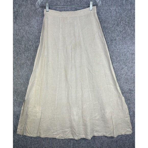 Vintage Moda International Size 8 Beige Khaki Maxi Button Up Skirt 100% Linen - Picture 4 of 7